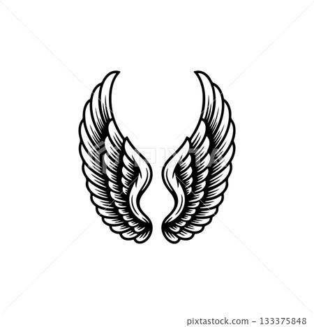 Vintage wings isolated on white background. Design elements for logo, label, emblem, sign, brand mark. Vector illustration. 133375848
