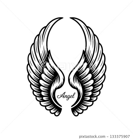 Vintage wings isolated on white background. Design elements for logo, label, emblem, sign, brand mark. Vector illustration. Vintage wings isolated on white background. Design elements for logo, label, emblem, sign, brand mark. Vector illustration. 133375907