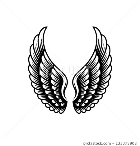 Vintage wings isolated on white background. Design elements for logo, label, emblem, sign, brand mark. Vector illustration. Vintage wings isolated on white background. Design elements for logo, label, emblem, sign, brand mark. Vector illustration. 133375908