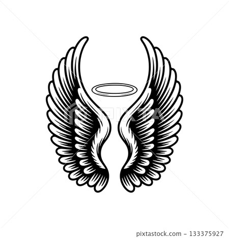 Vintage wings isolated on white background. Design elements for logo, label, emblem, sign, brand mark. Vector illustration. 133375927