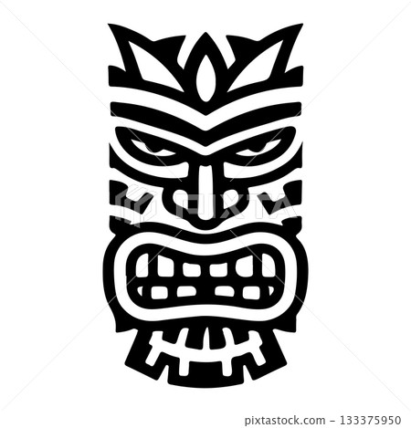 Tiki tribal wooden mask set and Tiki mug. Hawaiian traditional elements. Colored, wooden and black and white silhouette. Vector illustration Tiki tribal wooden mask set and Tiki mug. Hawaiian traditional elements. Colored, wooden and black and white silhouette. Vector illustration 133375950