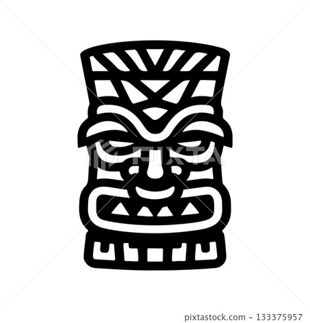 Tiki tribal wooden mask set and Tiki mug. Hawaiian traditional elements. Colored, wooden and black and white silhouette. Vector illustration Tiki tribal wooden mask set and Tiki mug. Hawaiian traditional elements. Colored, wooden and black and white silhouette. Vector illustration 133375957