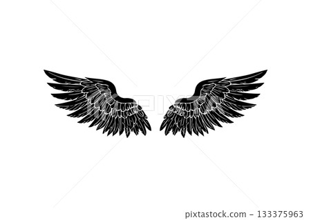 Wings in tattoo style isolated on white background. Design element for poster, t shit, card, emblem, sign, badge. Vector illustration 133375963