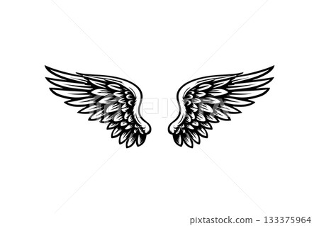 Wings in tattoo style isolated on white background. Design element for poster, t shit, card, emblem, sign, badge. Vector illustration Wings in tattoo style isolated on white background. Design element for poster, t shit, card, emblem, sign, badge. Vector illustration 133375964