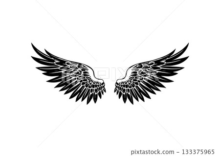 Wings in tattoo style isolated on white background. Design element for poster, t shit, card, emblem, sign, badge. Vector illustration 133375965