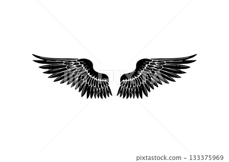 Wings in tattoo style isolated on white background. Design element for poster, t shit, card, emblem, sign, badge. Vector illustration 133375969