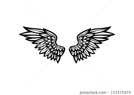 Wings in tattoo style isolated on white background. Design element for poster, t shit, card, emblem, sign, badge. Vector illustration 133375974