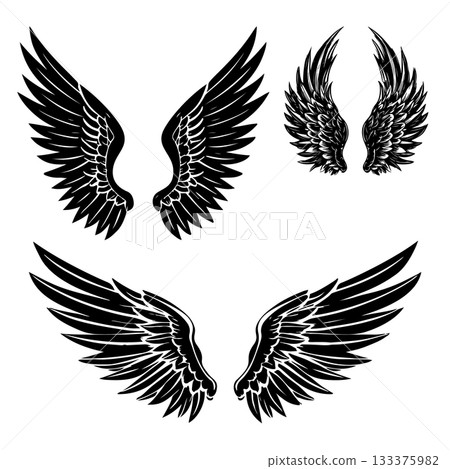 Set of bird wings isolated on white background. Design elements for logo, label, emblem, sign. Vector illustration 133375982