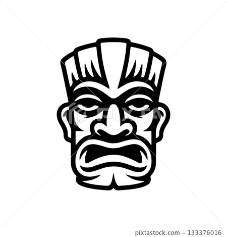 Tiki tribal wooden mask set and Tiki mug. Hawaiian traditional elements. Colored, wooden and black and white silhouette. Vector illustration Tiki tribal wooden mask set and Tiki mug. Hawaiian traditional elements. Colored, wooden and black and white silhouette. Vector illustration 133376016