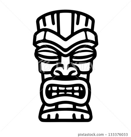 Tiki tribal wooden mask set and Tiki mug. Hawaiian traditional elements. Colored, wooden and black and white silhouette. Vector illustration Tiki tribal wooden mask set and Tiki mug. Hawaiian traditional elements. Colored, wooden and black and white silhouette. Vector illustration 133376033