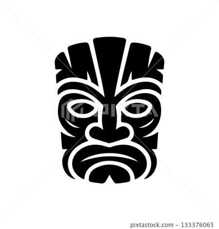 Tiki tribal wooden mask set and Tiki mug. Hawaiian traditional elements. Colored, wooden and black and white silhouette. Vector illustration Tiki tribal wooden mask set and Tiki mug. Hawaiian traditional elements. Colored, wooden and black and white silhouette. Vector illustration 133376065