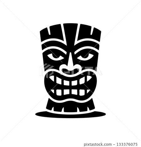 Tiki tribal wooden mask set and Tiki mug. Hawaiian traditional elements. Colored, wooden and black and white silhouette. Vector illustration Tiki tribal wooden mask set and Tiki mug. Hawaiian traditional elements. Colored, wooden and black and white silhouette. Vector illustration 133376075