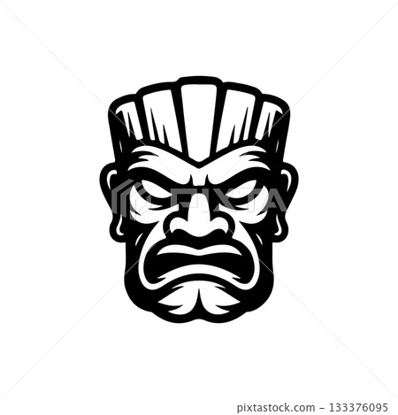 Tiki tribal wooden mask set and Tiki mug. Hawaiian traditional elements. Colored, wooden and black and white silhouette. Vector illustration Tiki tribal wooden mask set and Tiki mug. Hawaiian traditional elements. Colored, wooden and black and white silhouette. Vector illustration 133376095