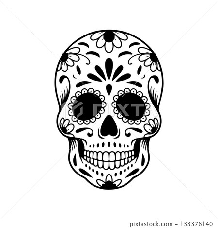 Illustration of mexican sugar skull. Day of the dead. Dia de los muertos. Vector illustration Illustration of mexican sugar skull. Day of the dead. Dia de los muertos. Vector illustration 133376140