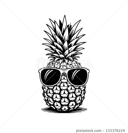 Illustration of pineapple with sunglasses in engraving style. Design element for poster, card, banner, sign. Vector illustration Illustration of pineapple with sunglasses in engraving style. Design element for poster, card, banner, sign. Vector illustration 133376224