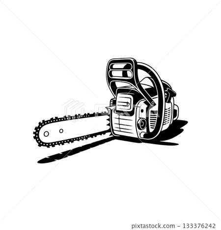 Illustration of chainsaw isolated on white background. Design element for emblem, sign, badge. Vector illustration Illustration of chainsaw isolated on white background. Design element for emblem, sign, badge. Vector illustration 133376242