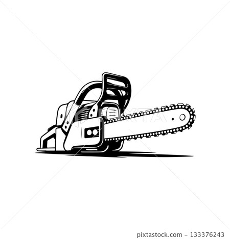Illustration of chainsaw isolated on white background. Design element for emblem, sign, badge. Vector illustration 133376243