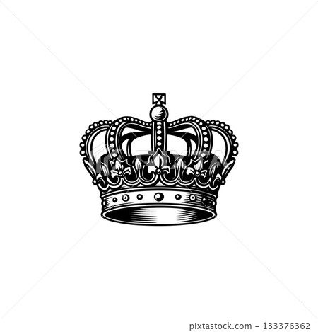 Illustration of king crown in monochrome style. Design element for logo, emblem, sign, poster, t shirt. Vector illustration 133376362