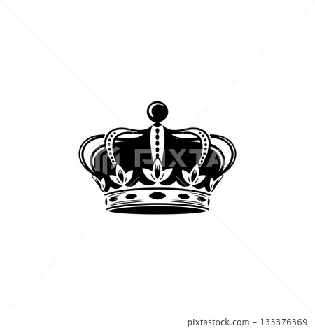 Illustration of king crown in monochrome style. Design element for logo, emblem, sign, poster, t shirt. Vector illustration 133376369