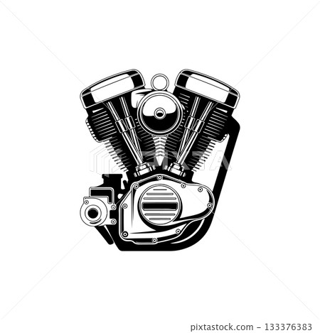 Motorcycle engine illustration on white background. Design element for poster, emblem, sign, badge. 133376383