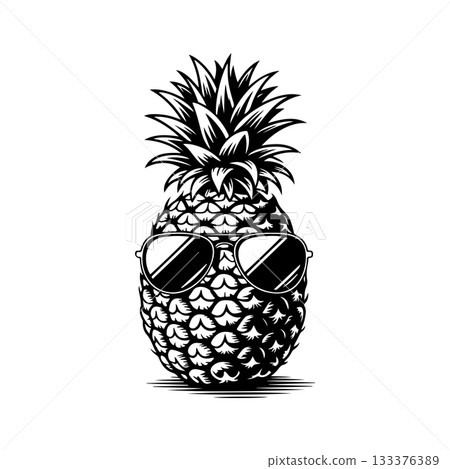 Illustration of pineapple with sunglasses in engraving style. Design element for poster, card, banner, sign. Vector illustration Illustration of pineapple with sunglasses in engraving style. Design element for poster, card, banner, sign. Vector illustration 133376389