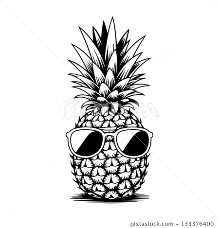 Illustration of pineapple with sunglasses in engraving style. Design element for poster, card, banner, sign. Vector illustration Illustration of pineapple with sunglasses in engraving style. Design element for poster, card, banner, sign. Vector illustration 133376400