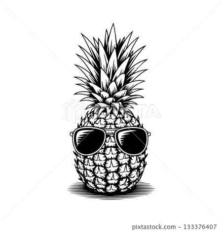 Illustration of pineapple with sunglasses in engraving style. Design element for poster, card, banner, sign. Vector illustration Illustration of pineapple with sunglasses in engraving style. Design element for poster, card, banner, sign. Vector illustration 133376407