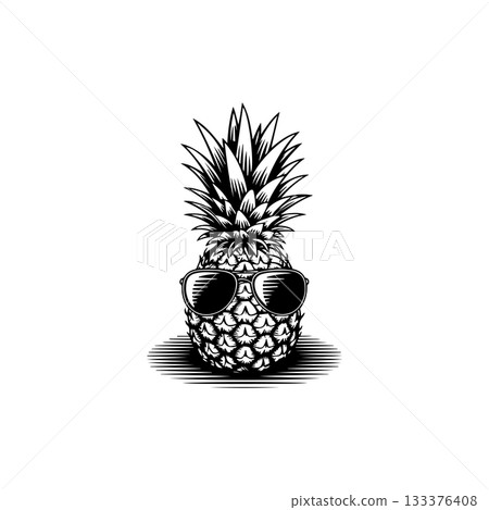 Illustration of pineapple with sunglasses in engraving style. Design element for poster, card, banner, sign. Vector illustration Illustration of pineapple with sunglasses in engraving style. Design element for poster, card, banner, sign. Vector illustration 133376408