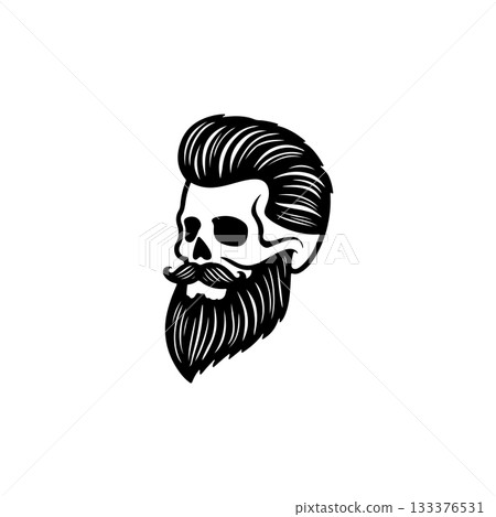 Illustration of bearded skull isolated on white background. Barbers skull. Design element for logo, sign, poster, emblem. Vector illustration Illustration of bearded skull isolated on white background. Barbers skull. Design element for logo, sign, poster, emblem. Vector illustration 133376531