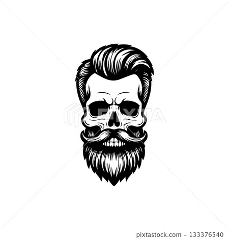 Illustration of bearded skull isolated on white background. Barbers skull. Design element for logo, sign, poster, emblem. Vector illustration Illustration of bearded skull isolated on white background. Barbers skull. Design element for logo, sign, poster, emblem. Vector illustration 133376540