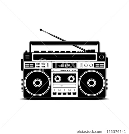 Illustration of boombox isolated on white background. Design element for poster, card, banner, logo, label, sign, badge, t shirt. 133376541