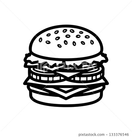 Illustration of burger. Design element for logo, label, badge, emblem. Vector illustration 133376546