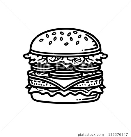Illustration of burger. Design element for logo, label, badge, emblem. Vector illustration Illustration of burger. Design element for logo, label, badge, emblem. Vector illustration 133376547