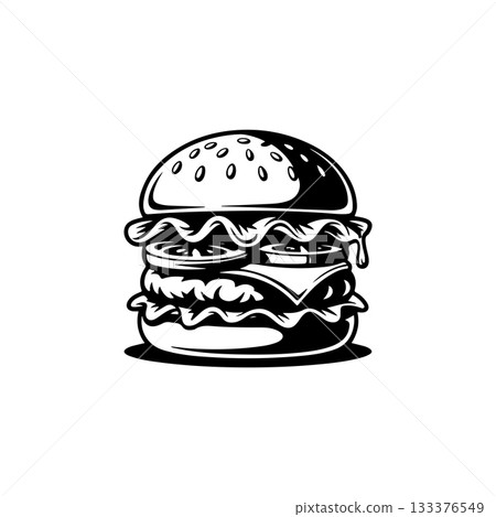 Illustration of burger. Design element for logo, label, badge, emblem. Vector illustration 133376549