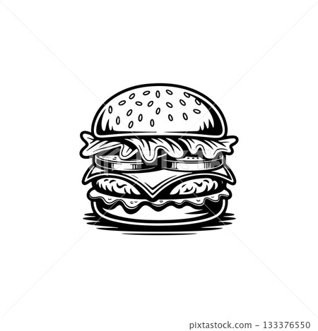 Illustration of burger. Design element for logo, label, badge, emblem. Vector illustration 133376550