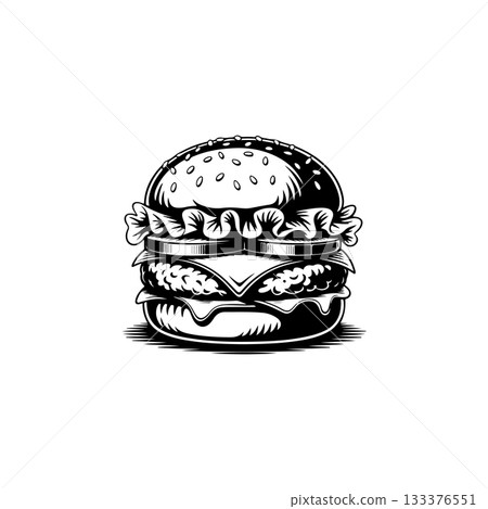 Illustration of burger. Design element for logo, label, badge, emblem. Vector illustration 133376551