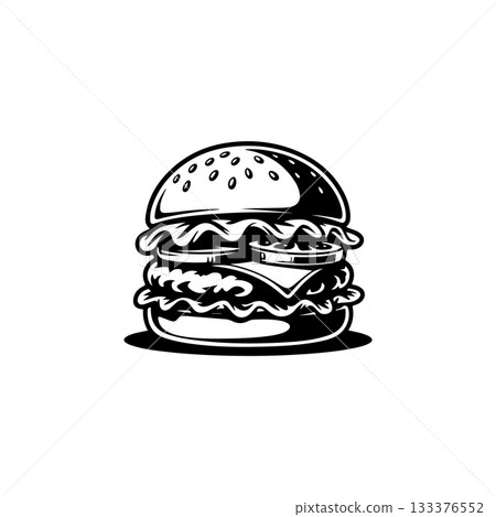 Illustration of burger. Design element for logo, label, badge, emblem. Vector illustration 133376552