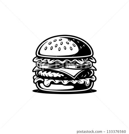 Illustration of burger. Design element for logo, label, badge, emblem. Vector illustration 133376560