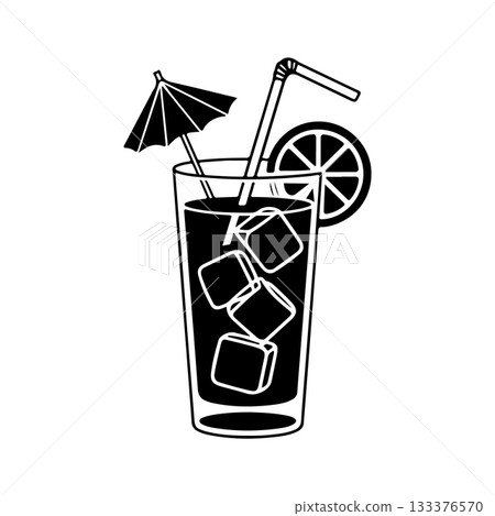 Illustration of cocktail in vintage monochrome style. Design element for logo, label, sign, poster, card, badge. Vector illustration 133376570
