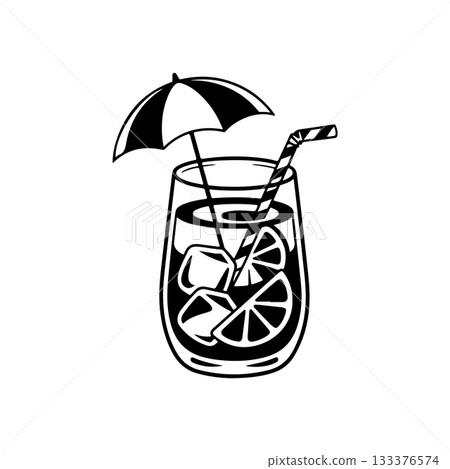 Illustration of cocktail in vintage monochrome style. Design element for logo, label, sign, poster, card, badge. Vector illustration 133376574