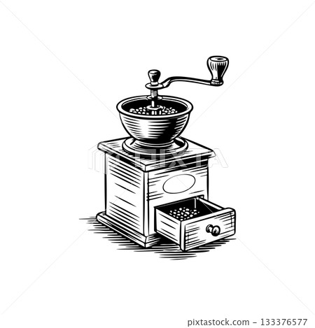 Coffee mill icon isolated on white. Vintage coffee grinder. Design element for logo, label, sign, poster, flyer. Vector illustration Coffee mill icon isolated on white. Vintage coffee grinder. Design element for logo, label, sign, poster, flyer. Vector illustration 133376577