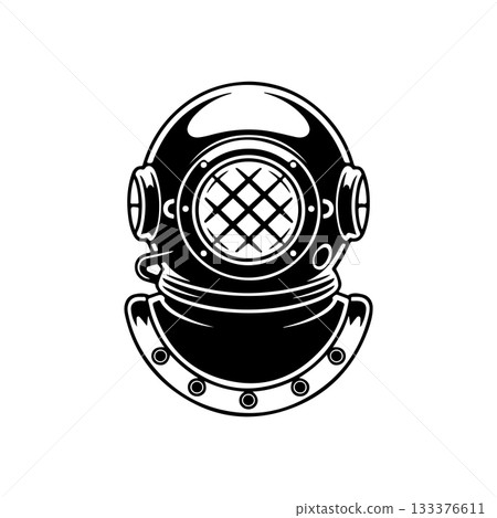 Retro style diver helmet isolated on white background. Design element for logo, label, sign, poster, menu. Vector illustration 133376611