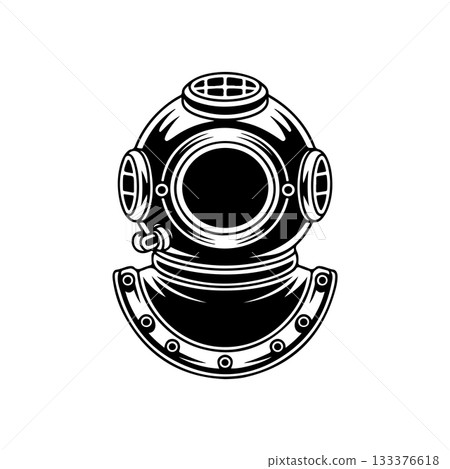 Retro style diver helmet isolated on white background. Design element for logo, label, sign, poster, menu. Vector illustration 133376618