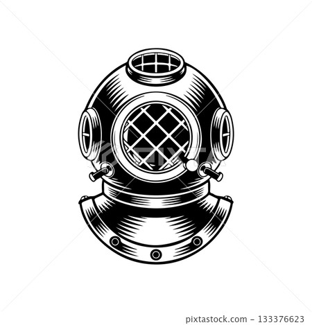 Retro style diver helmet isolated on white background. Design element for logo, label, sign, poster, menu. Vector illustration Retro style diver helmet isolated on white background. Design element for logo, label, sign, poster, menu. Vector illustration 133376623