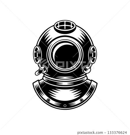 Retro style diver helmet isolated on white background. Design element for logo, label, sign, poster, menu. Vector illustration Retro style diver helmet isolated on white background. Design element for logo, label, sign, poster, menu. Vector illustration 133376624