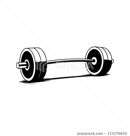 Illustration of gym barbell in monochrome style. Design element for logo, sign, emblem. Vector illustration Illustration of gym barbell in monochrome style. Design element for logo, sign, emblem. Vector illustration 133376658