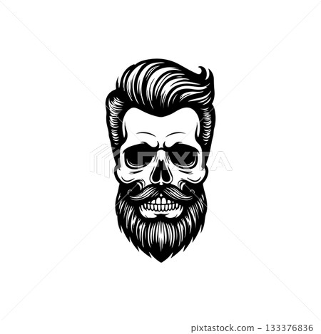 Illustration of bearded skull isolated on white background. Barbers skull. Design element for logo, sign, poster, emblem. Vector illustration Illustration of bearded skull isolated on white background. Barbers skull. Design element for logo, sign, poster, emblem. Vector illustration 133376836