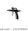 Illustration of airbrush gun in black and white style. Design element for logo, emblem, sign. Vector illustration 133376843