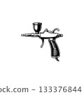 Illustration of airbrush gun in black and white style. Design element for logo, emblem, sign. Vector illustration 133376844