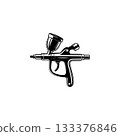 Illustration of airbrush gun in black and white style. Design element for logo, emblem, sign. Vector illustration 133376846
